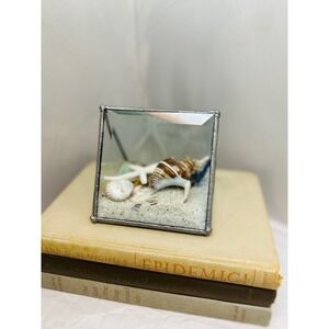 Vintage Stained Glass Prism Terrarium Seashell Starfish Sand Nautical Decor 4in